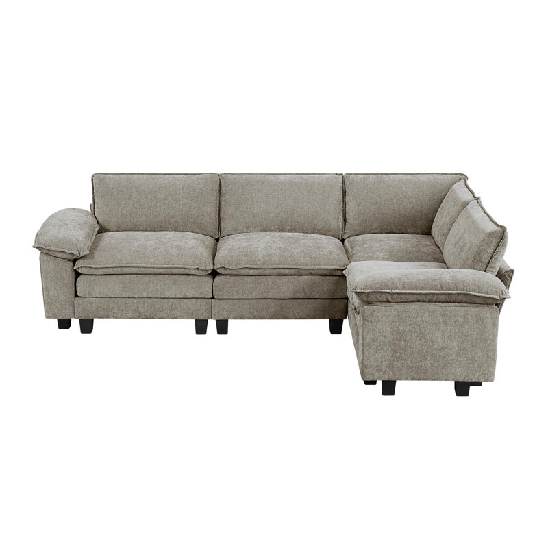 Canapé modulaire 4 pièces Modern, H 35 po x l 77 po x P 110,5 po, Orienté à droite, Brun gris / chenille étain