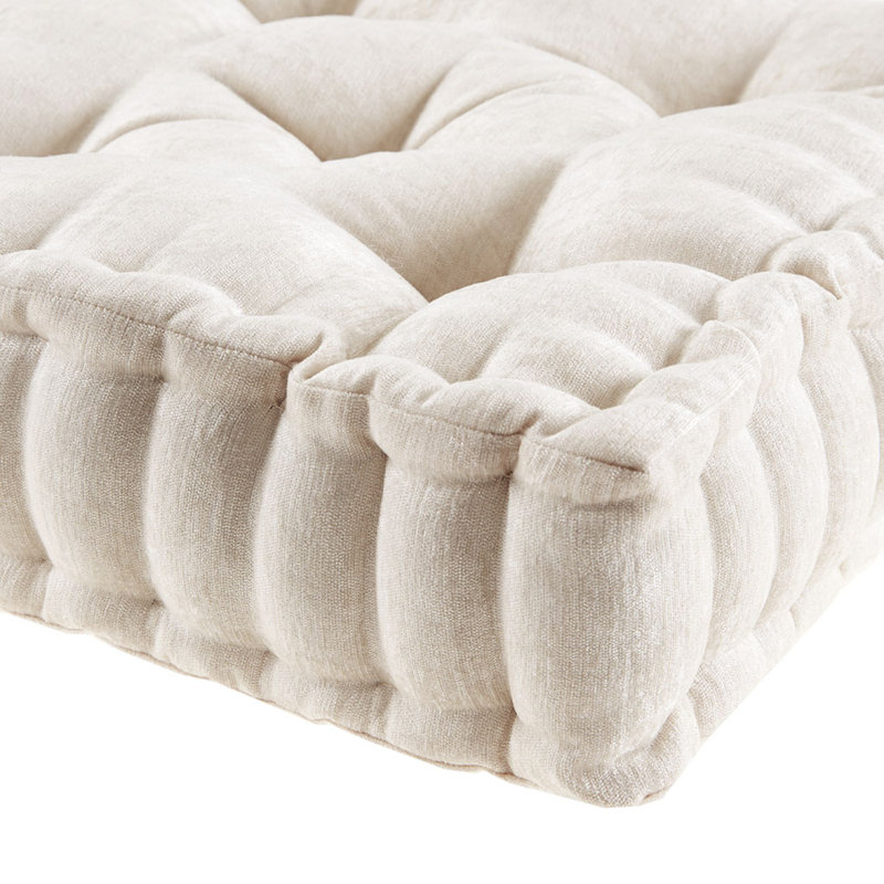Coussin de sol carré en poly chenille ivoire 20 po x 20 po, Ivory