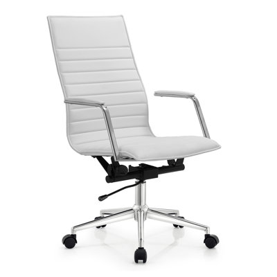 Modern High Back Office Desk Chair | Upholstered Ribbed PU Leather with Metal Frame | Adjustable Height, Tilt Lock | Computer Armchair for Home, Executive, Conference, Meetings