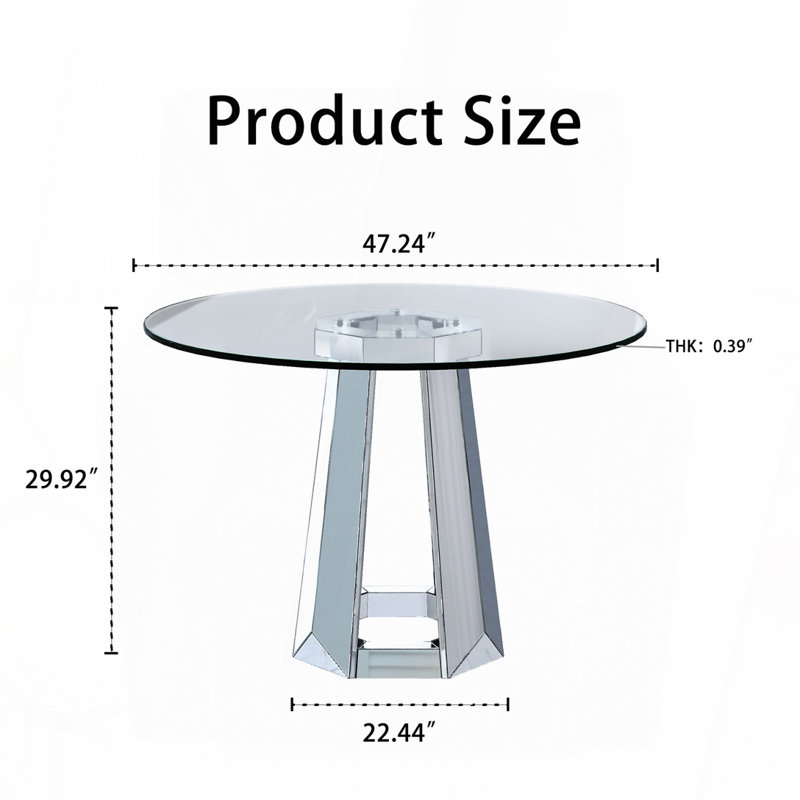 Table de salle à manger moderne en verre trempé avec base en miroir