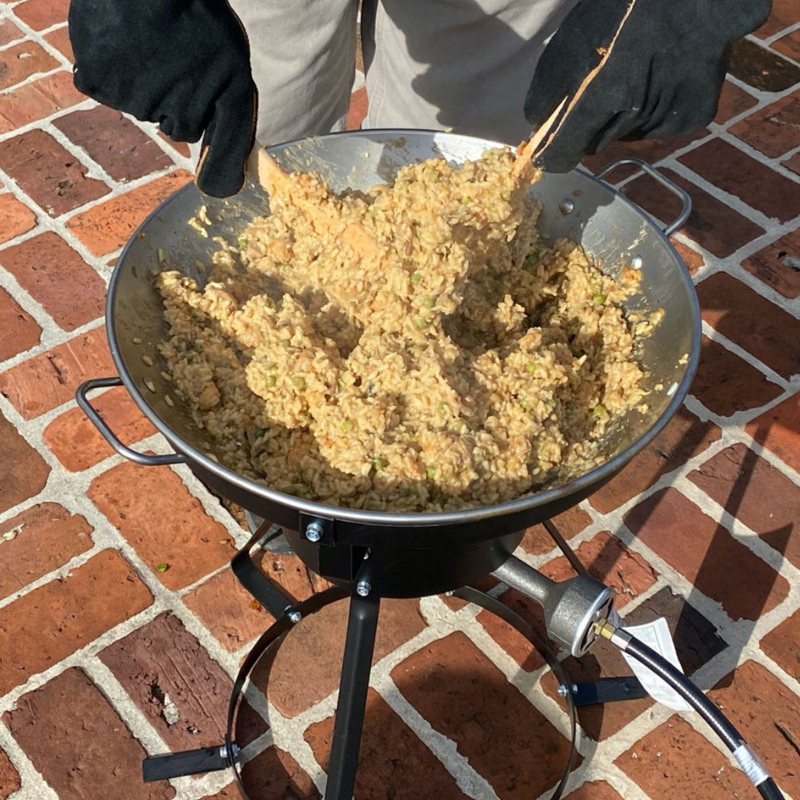 Wok en acier inoxydable 18 po King Kooker avec ustensiles de cuisine en bois
