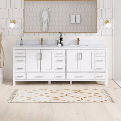 Meuble-lavabo autoportant avec lavabo double 84 po 84 po