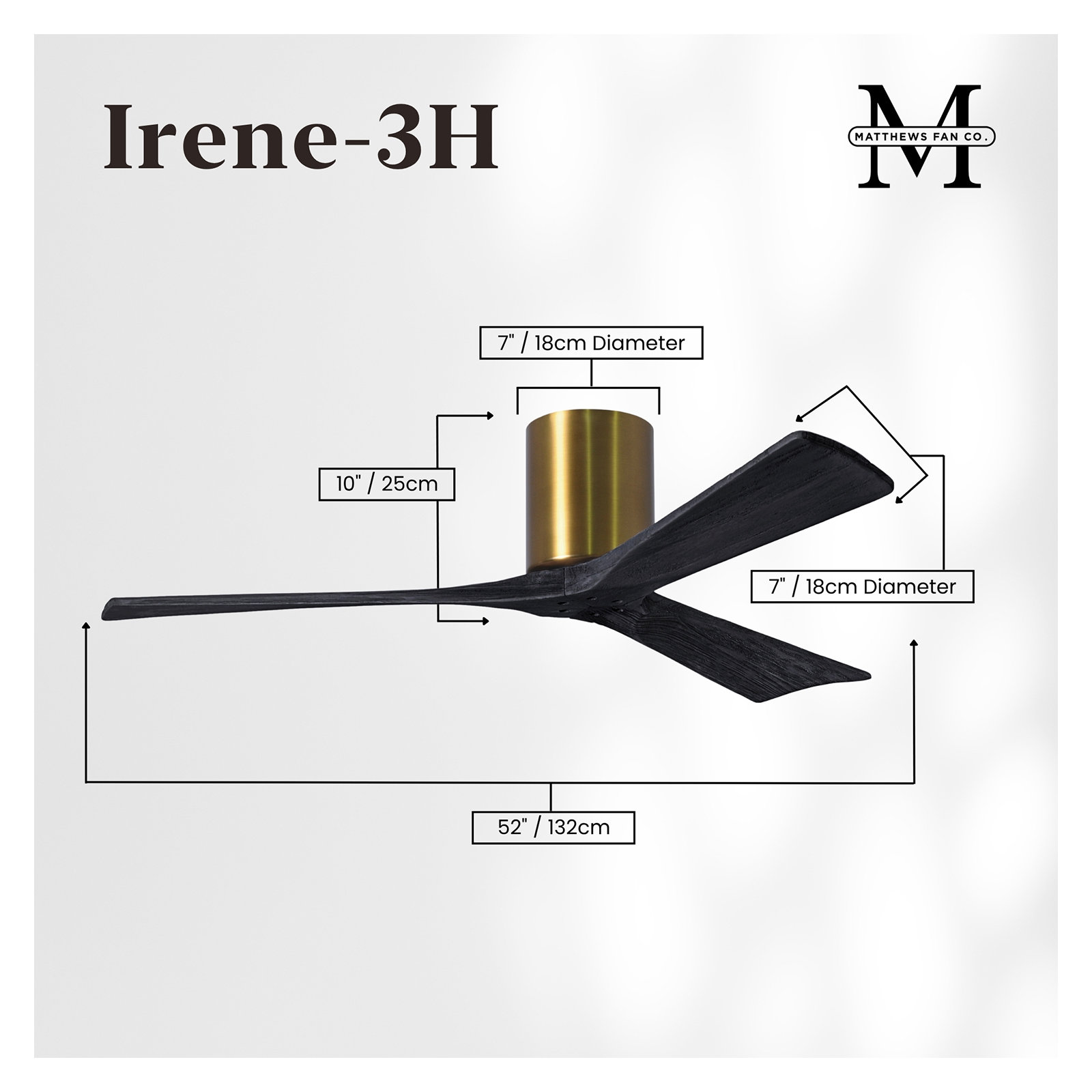 Olivier 3 Blade Ceiling Fan, Brushed Brass, Matte Black, 52"