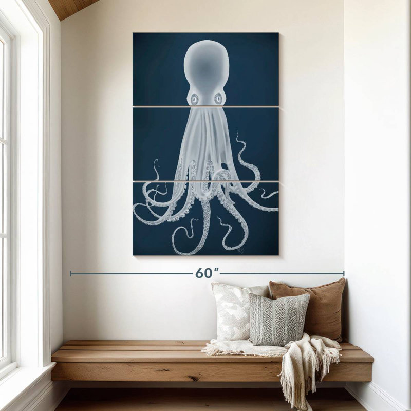 Octopus 8 - White On Blue, H 50 po x l 32 po
