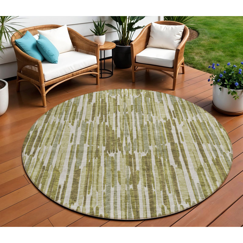 Tapis d'intérieur rond lavable abstrait brun et beige 8 pi