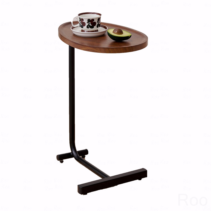 Petite table d'appoint en forme de C, petit canapé, Plateau brun-blanc / base noire, 1