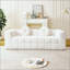 Canapé moderne sans os avec deux coussins décoratifs circulaires, tissu en polyester à poils longs texturé litchi doux pour la peau, canapé en mousse à carreaux à trois places-874843753