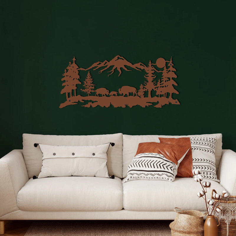 Rustic Landscape & Nature Wall Decor on Metal, Copper, 44cm H x 100cm W x 2cm D