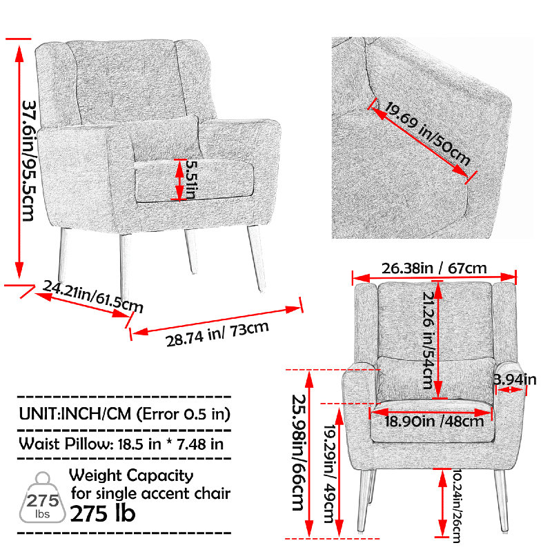 Fauteuil contemporain, rembourré moderne, pieds en bois massif, gris