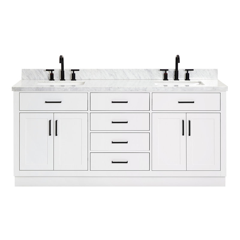 ARIEL HEPBURN 73 IN DOUBLE RECTANGLE SINK VANITY 1,5 IN, White, 73", Rectangular