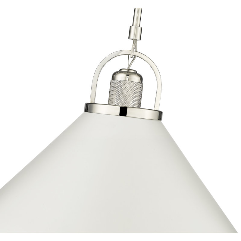 Luminaire suspendu conique à 1 lumière Cordez, Blanc mat, Nickel poli