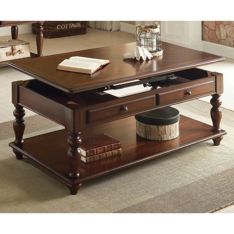 Table basse en noyer avec plateau relevable