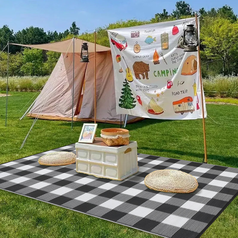 Tapis d'extérieur imperméable 9x12, Rectangle 9 pi x 12 pi, Noir / blanc