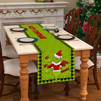 Chemin de table lin lin vert Merry Christmas