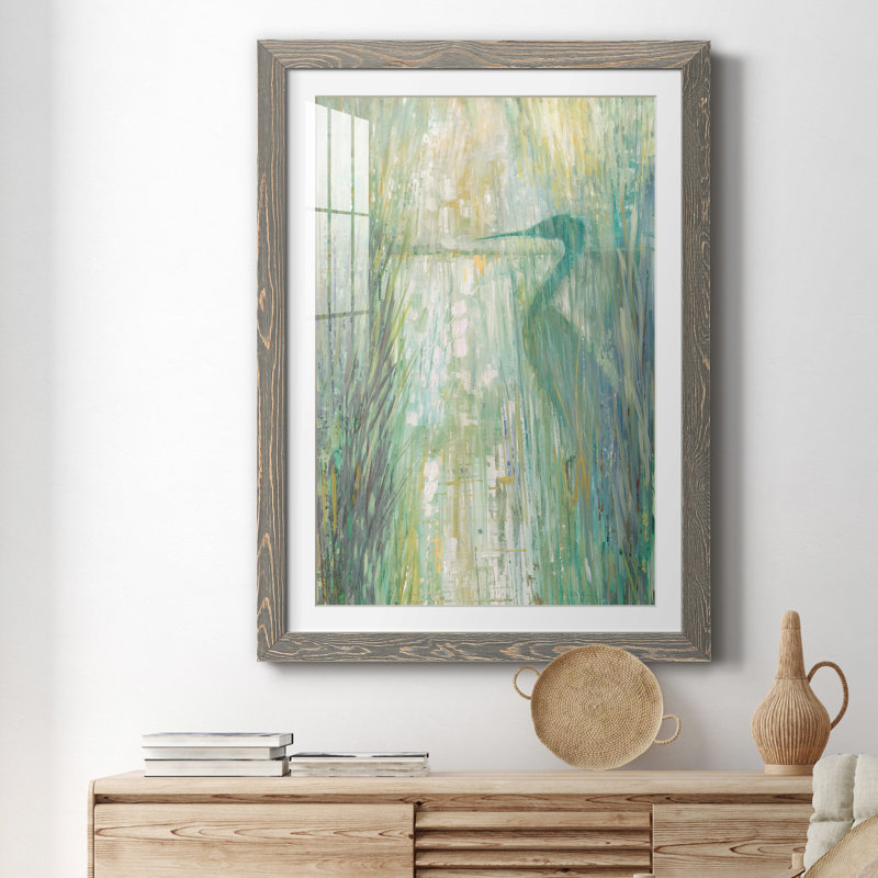 Morning Egret II - peinture encadrée, H 31 po x l 44 po x P 1 po, Cadre gris