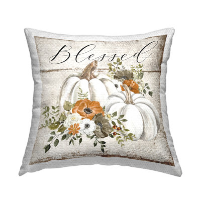 Coussin d'extérieur imprimé citrouille Blessed Floral par LSR Design Studio