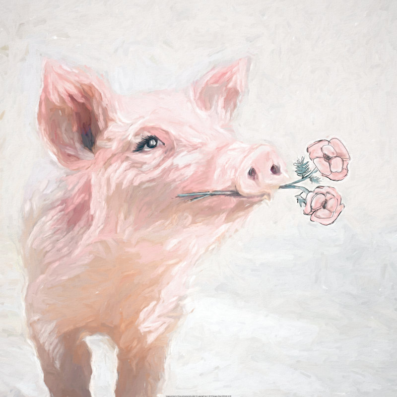 " Pig Holding Flowers " Painting Print, 20" H x 20" W