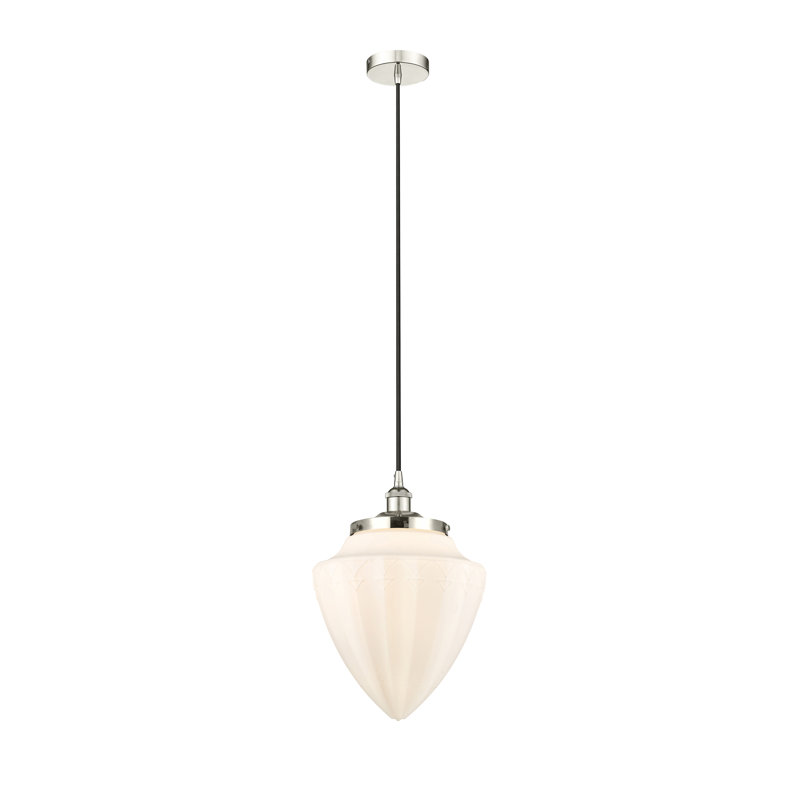 Luminaire suspendu simple en forme d'urne à 1 lumière Myland, Blanc mat, H 17 po x l 12 po x P 12 po, Nickel poli