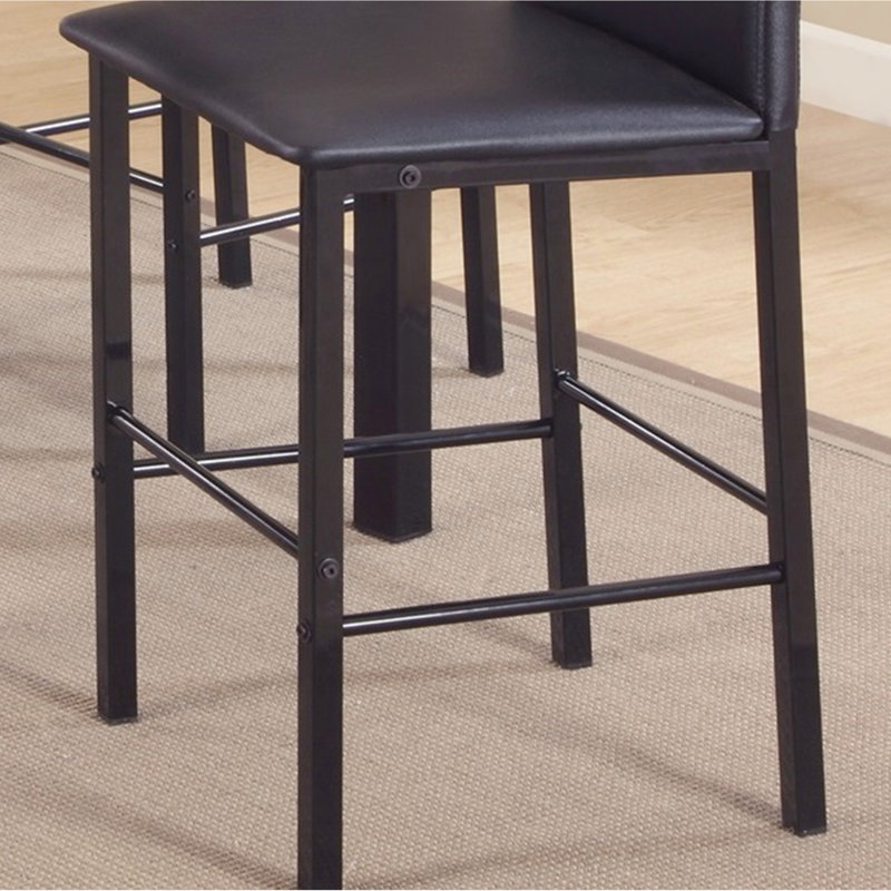 4 chaises de salle à manger à hauteur de comptoir - structure en métal noir, similicuir brun foncé avec 4 coussins de dossier et de coussin