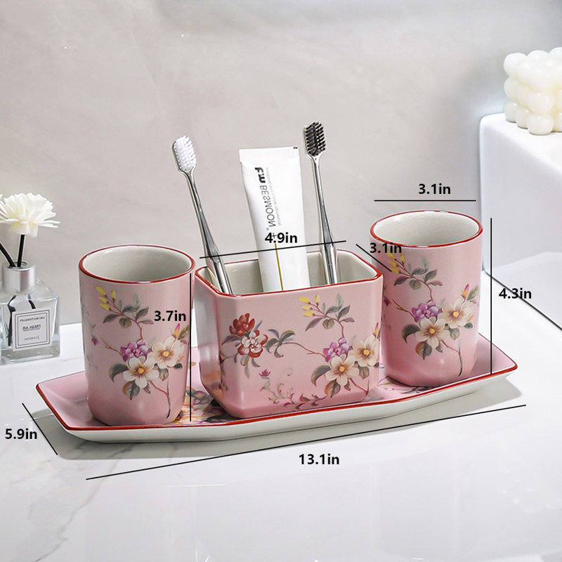 Ensemble d'accessoires de salle de bain en céramique, Rose