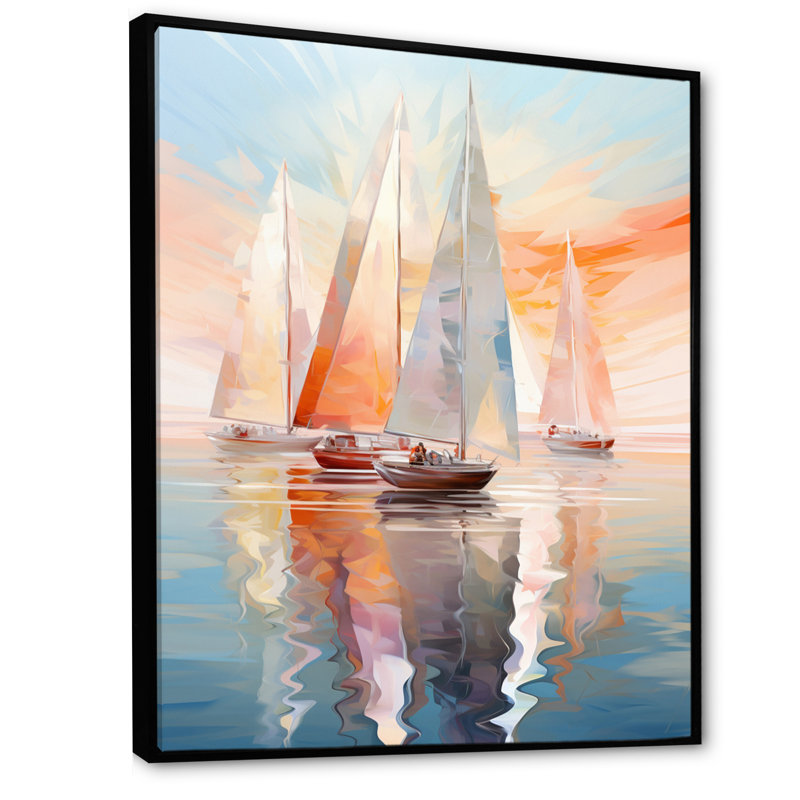 Minimalisme, voilier, rythme, art mural, H 32 po x l 16 po x P 1 po, Cadre flottant noir