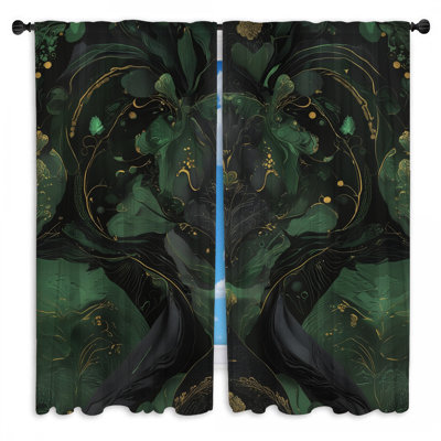Rideaux obscurcissant à motif floral vert doré et obscurcissant - 2 panneaux