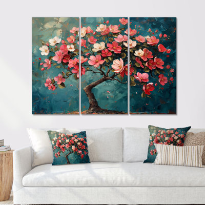 Fleur de pommier bleu et rose I - ensemble de décoration murale