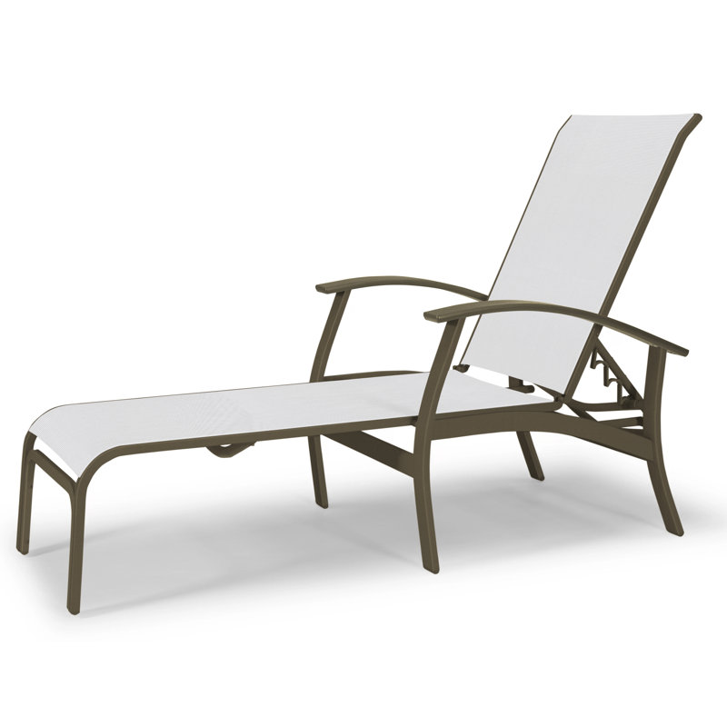 Askar Outdoor Rust-Resistant Metal Chaise Lounge, Textured Beachwood, White 6D Sunbrella®, White P50