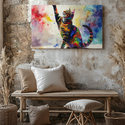 Canvas Dynamic Abstract Cat Colorful Watercolor Feline Art Embrace The Energy Wall Art Ready To Hang Gallery Wrapped Home Decor Decor
