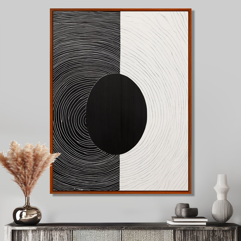 Équilibre, noir, blanc, Minimal Concentric - impression d'art mural paysage minimaliste, Toile avec cadre flottant brun