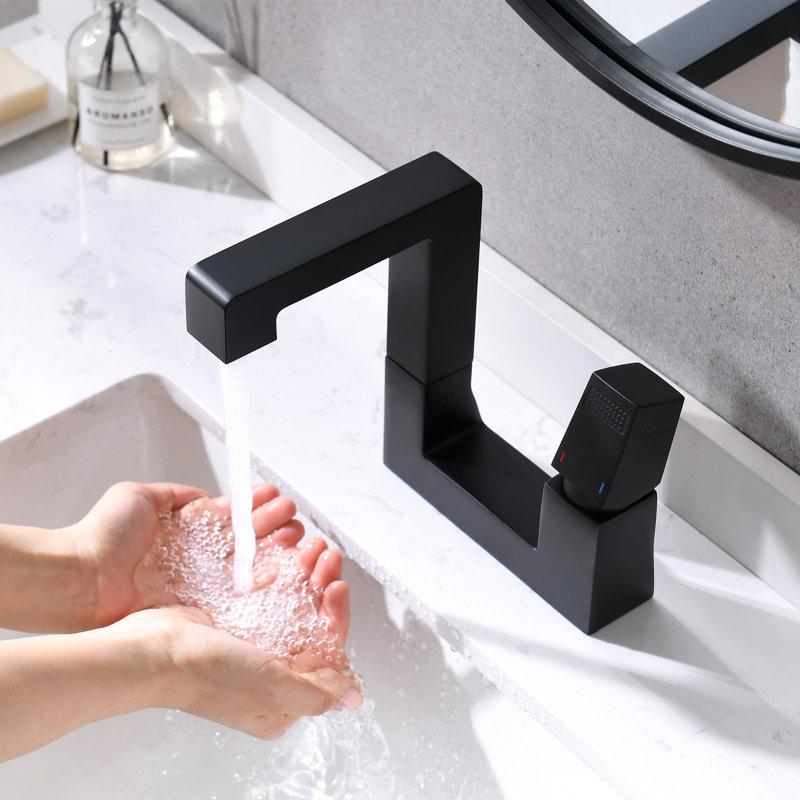 Modern 7" Solid Brass Single Hole Bathroom Sink Faucet with 90° Rotatable Spout, Matte Black