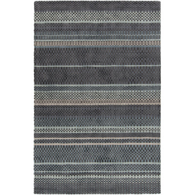 Denham Authentic Hand-Woven Handmade Black & Gray Geometric Design Wool Area Rug
