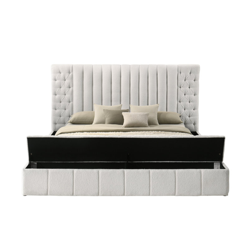 Lit de rangement capitonné Kayland, Blanc, Grand