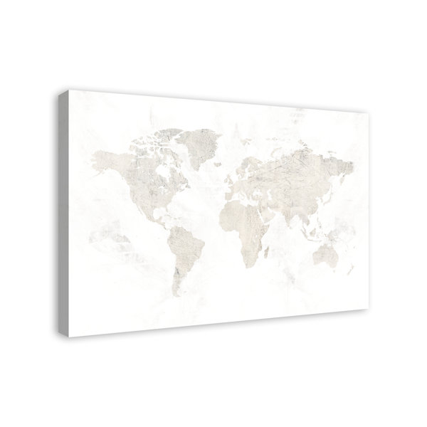 17 Stories Cream Map On Canvas Print | Wayfair