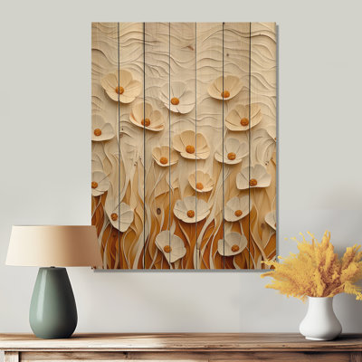 Minimal Cream Buttercup Field IV - Buttercups Wooden Wall Art On Natural Pine Wood