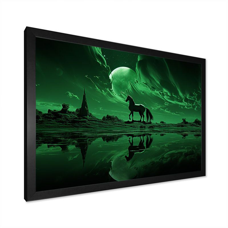 Emerald Enigma Mystical Horse sur toile, H 12 po x l 20 po x P 1 po, Cadre simple noir