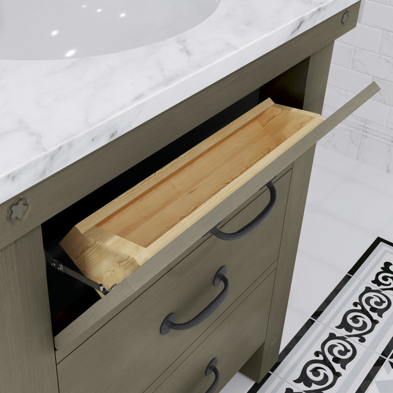 Jessen 30'' W Single Vanity, Carrara White, Rostic Sienna