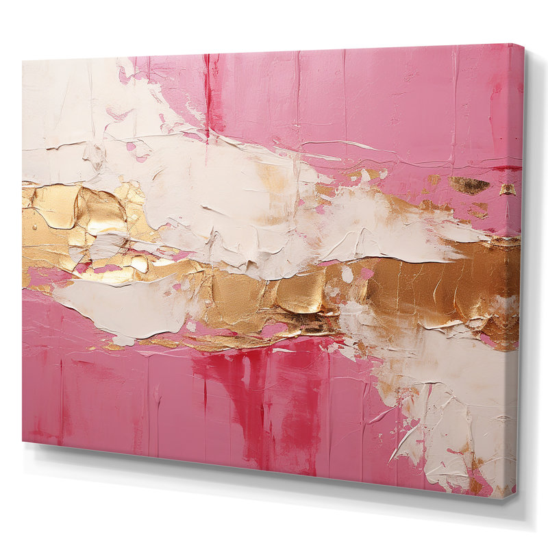 «Minimalisme rose et doré Horizon I», reproduction d'art sur toile encadrée, Toile tendue, H 16 po x l 32 po x P 1 po