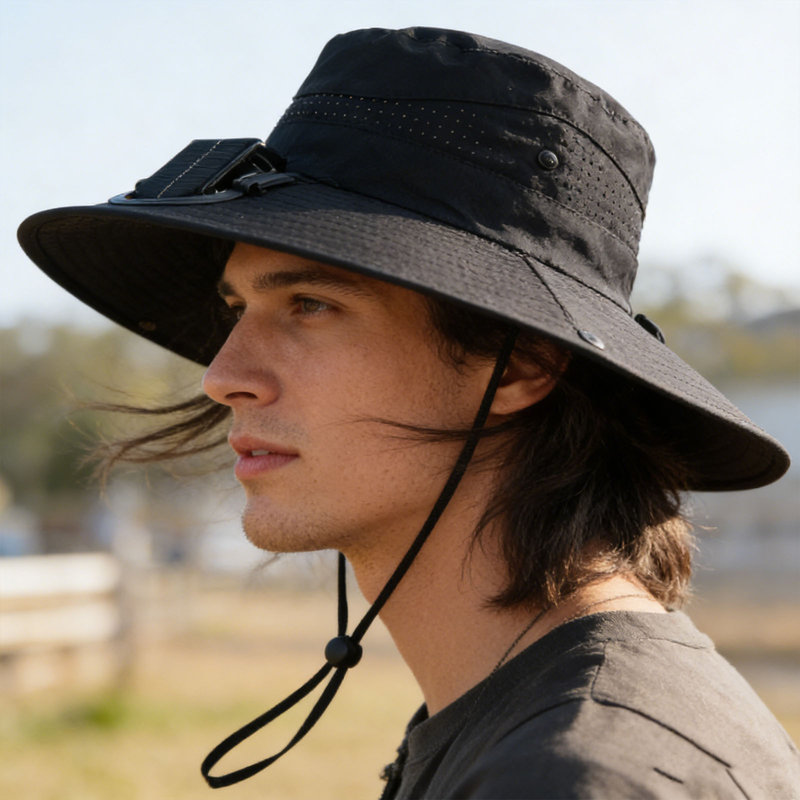 Grand chapeau solaire Kondieu Fan avec chapeau solaire intégré pour la randonnée, la pêche, le camping et le jardinage, D