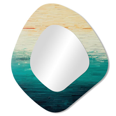 Hornell Minimalistic Essence beach  III - Minimalism Irregular Shape Decorative Mirror, Blue Asymmetrical Wall Mirror, Printed Metal Art