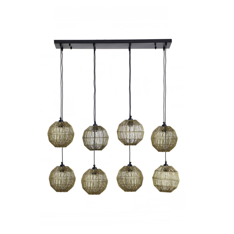 Quiogue Linear Pendant Light Set, 8 Lights, Antique Brass