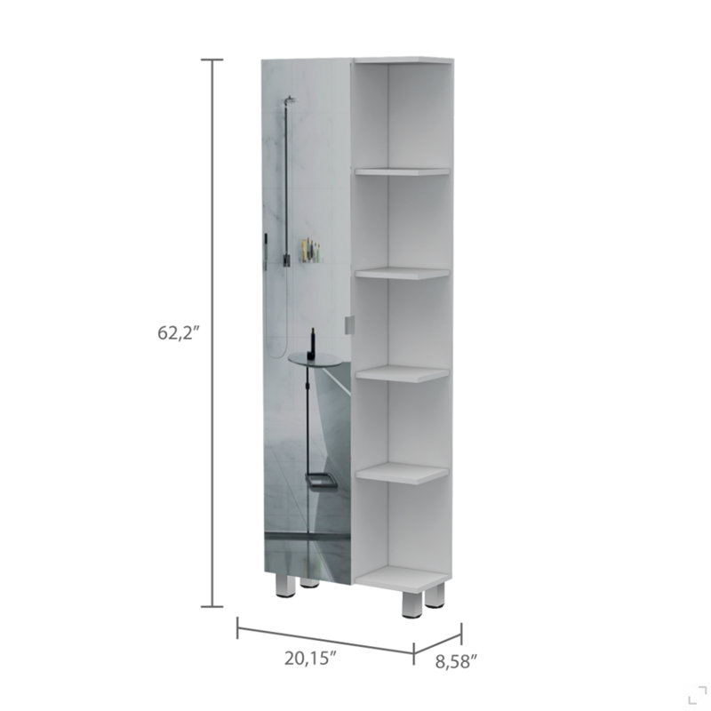 Armoire de coin en lin Urano, cinq tablettes extérieures, une porte, quatre tablettes intérieures - blanc, Blanc