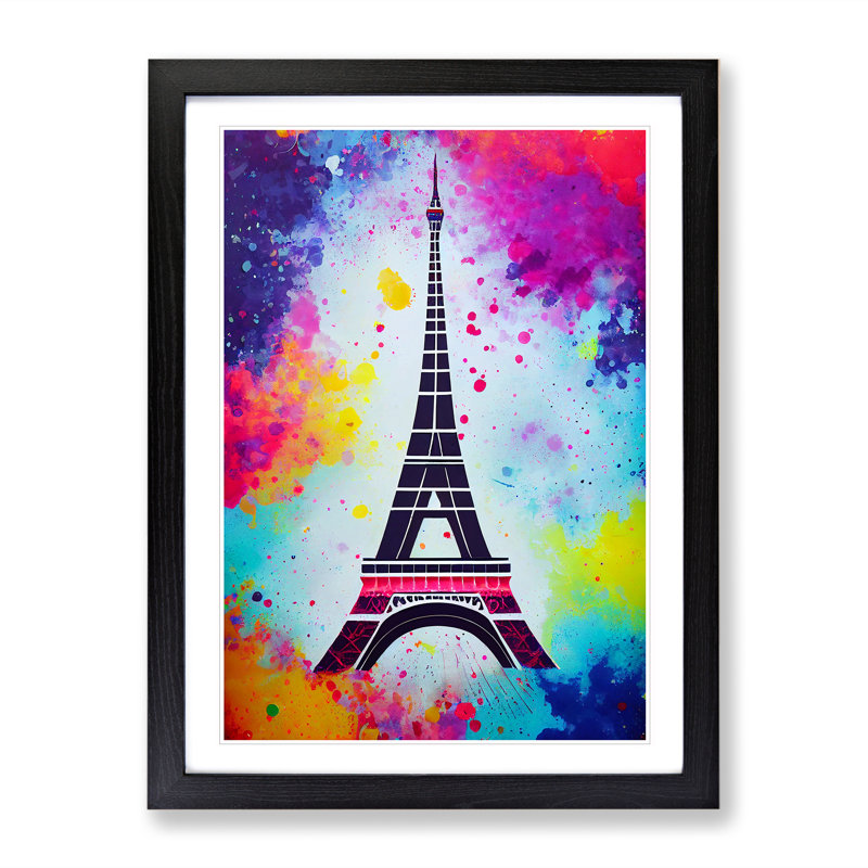 Eiffel Tower Paint Splash No.1 - Single Picture Frame Print, Black, 34cm H x 25cm W x 2cm D