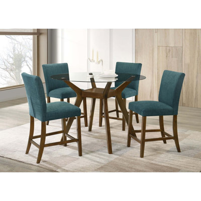 Mid-Century Five-Piece Counter Height Dining Set with Glass Table
