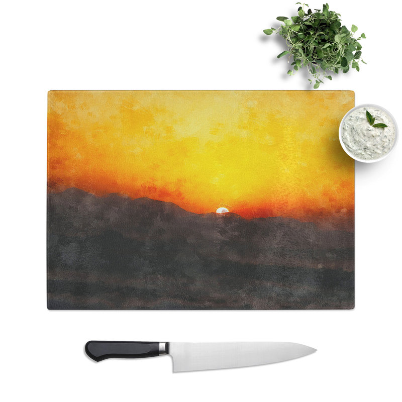 Tempered Glass Indian Sunrise Chopping Board, 20 cm x 28.5 cm