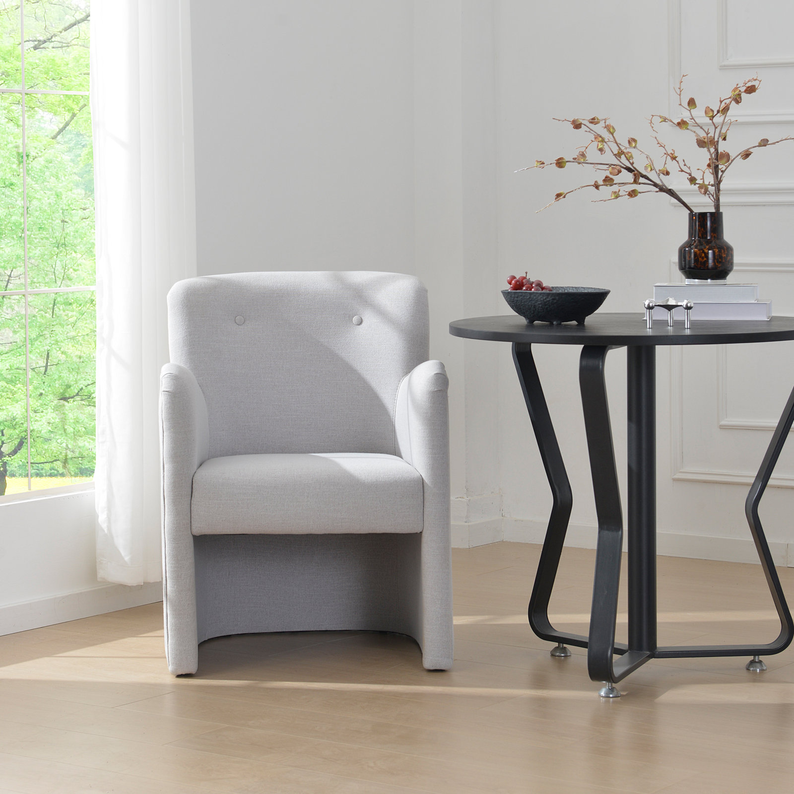 Jaidyn Linen Dining Armchair, Light Gray