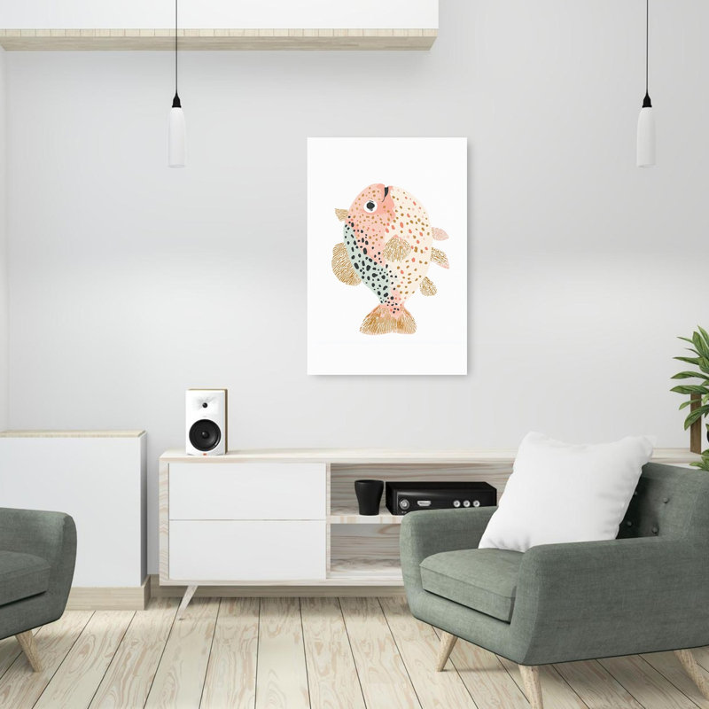Playful Spotted Fish Abstract Colorful Modern Fish Ocean Wall Art Print 1 Piece Wrapped Canvas Wall Art