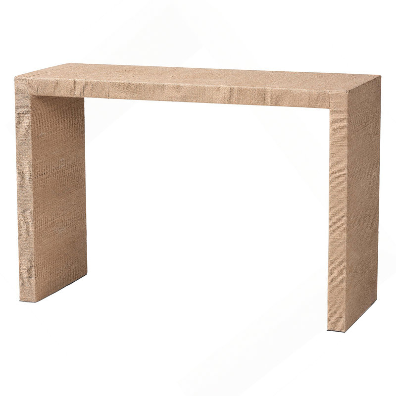 Console bohémienne avec embellissements en jute tissé et pieds droits, parfaite pour ajouter une touche d'élégance à n'importe quel vestibule ou salon.