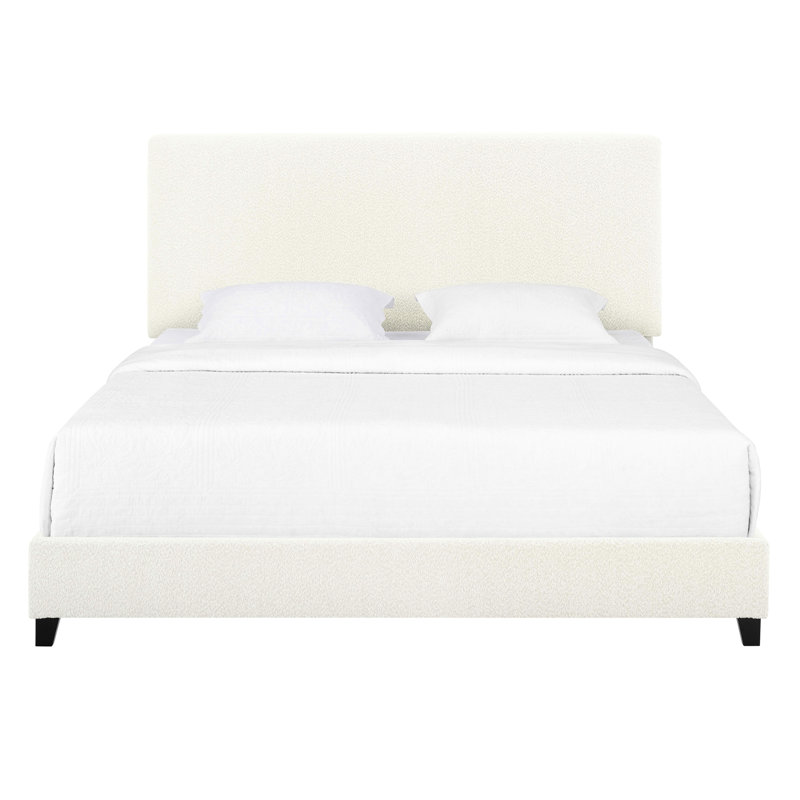 Grand lit moderne blanc - lattes de soutien solides incluses avec lit confortable et tête de lit en mousse