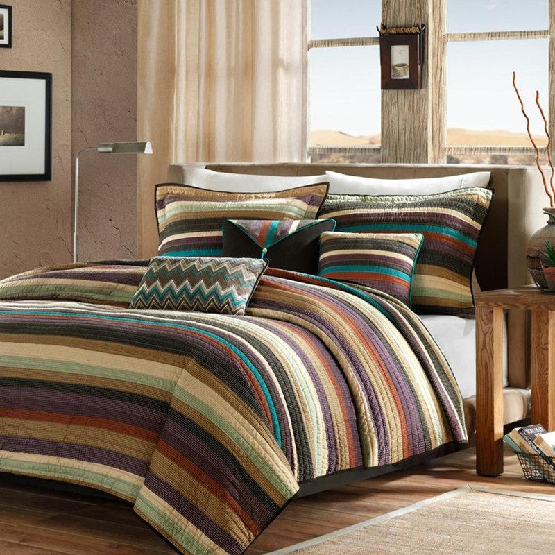 Courtepointe réversible simple / simple TG, microfibre, maille bleu sarcelle mauve, coussins décoratifs à rayures en zigzag pour une utilisation décorative, et maille zigzag à fines rayures